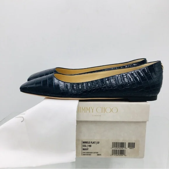 Jimmy Choo Mirele Flat Navy Croc Embossed Leather Women's Shoes